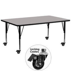 Mobile 30''W x 72''L Rectangular Activity Table with 1.25'' Thick High Pressure Grey Laminate Top and Height Adjustable Preschool Legs