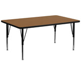 30''W x 72''L Rectangular Activity Table with Oak Thermal Fused Laminate Top and Height Adjustable Preschool Legs