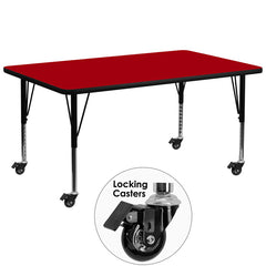 Mobile 30''W x 72''L Rectangular Activity Table with Red Thermal Fused Laminate Top and Height Adjustable Preschool Legs