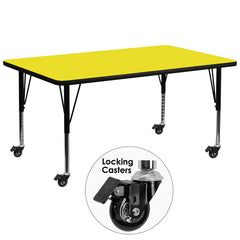 Mobile 30''W x 72''L Rectangular Activity Table with 1.25'' Thick High Pressure Yellow Laminate Top and Height Adjustable Preschool Legs