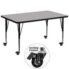 Mobile 36''W x 72''L Rectangular Activity Table with 1.25'' Thick High Pressure Grey Laminate Top and Height Adjustable Preschool Legs