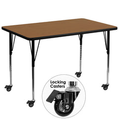 Mobile 36''W x 72''L Rectangular Activity Table with Oak Thermal Fused Laminate Top and Standard Height Adjustable Legs