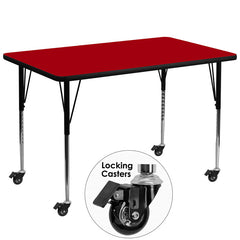 Mobile 36''W x 72''L Rectangular Activity Table with Red Thermal Fused Laminate Top and Standard Height Adjustable Legs