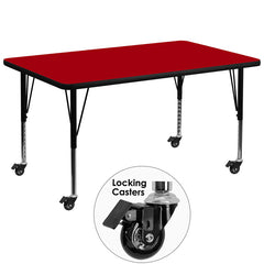 Mobile 36''W x 72''L Rectangular Activity Table with Red Thermal Fused Laminate Top and Height Adjustable Preschool Legs
