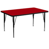 36''W x 72''L Rectangular Activity Table with Red Thermal Fused Laminate Top and Height Adjustable Preschool Legs