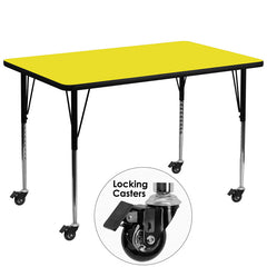 Mobile 36''W x 72''L Rectangular Activity Table with 1.25'' Thick High Pressure Yellow Laminate Top and Standard Height Adjustable Legs
