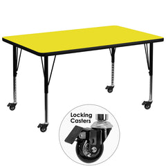 Mobile 36''W x 72''L Rectangular Activity Table with 1.25'' Thick High Pressure Yellow Laminate Top and Height Adjustable Preschool Legs