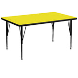 36''W x 72''L Rectangular Activity Table with 1.25'' Thick High Pressure Yellow Laminate Top and Height Adjustable Preschool Legs