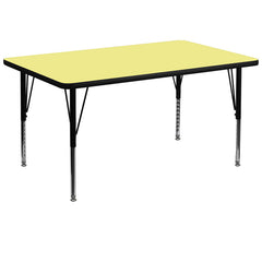36''W x 72''L Rectangular Activity Table with Yellow Thermal Fused Laminate Top and Height Adjustable Preschool Legs