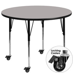 Mobile 42'' Round Activity Table with 1.25'' Thick High Pressure Grey Laminate Top and Standard Height Adjustable Legs