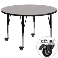 Mobile 42'' Round Activity Table with 1.25'' Thick High Pressure Grey Laminate Top and Height Adjustable Preschool Legs
