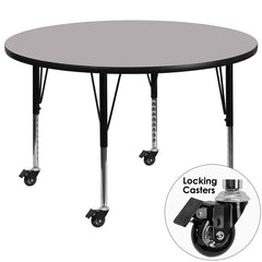 Mobile 42'' Round Activity Table with Grey Thermal Fused Laminate Top and Height Adjustable Preschool Legs