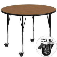 Mobile 42'' Round Activity Table with Oak Thermal Fused Laminate Top and Standard Height Adjustable Legs