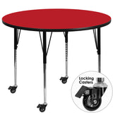 Mobile 42'' Round Activity Table with 1.25'' Thick High Pressure Red Laminate Top and Standard Height Adjustable Legs