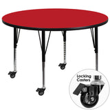 Mobile 42'' Round Activity Table with 1.25'' Thick High Pressure Red Laminate Top and Height Adjustable Preschool Legs
