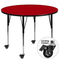 Mobile 42'' Round Activity Table with Red Thermal Fused Laminate Top and Standard Height Adjustable Legs