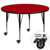 Mobile 42'' Round Activity Table with Red Thermal Fused Laminate Top and Height Adjustable Preschool Legs