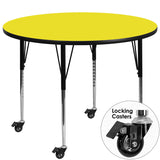 Mobile 42'' Round Activity Table with 1.25'' Thick High Pressure Yellow Laminate Top and Standard Height Adjustable Legs