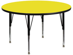 42'' Round Activity Table with 1.25'' Thick High Pressure Yellow Laminate Top and Height Adjustable Preschool Legs