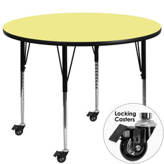 Mobile 42'' Round Activity Table with Yellow Thermal Fused Laminate Top and Standard Height Adjustable Legs