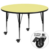 Mobile 42'' Round Activity Table with Yellow Thermal Fused Laminate Top and Height Adjustable Preschool Legs