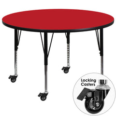 Mobile 48'' Round Activity Table with 1.25'' Thick High Pressure Red Laminate Top and Height Adjustable Preschool Legs