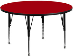 48'' Round Activity Table with Red Thermal Fused Laminate Top and Height Adjustable Preschool Legs