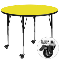 Mobile 48'' Round Activity Table with 1.25'' Thick High Pressure Yellow Laminate Top and Standard Height Adjustable Legs