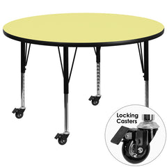 Mobile 48'' Round Activity Table with Yellow Thermal Fused Laminate Top and Height Adjustable Preschool Legs