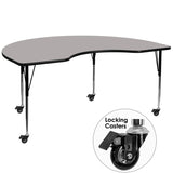 Mobile 48''W x 72''L Kidney Shaped Activity Table with 1.25'' Thick High Pressure Grey Laminate Top and Standard Height Adjustable Legs