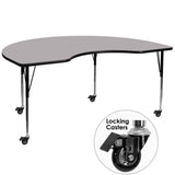 Mobile 48''W x 72''L Kidney Shaped Activity Table with Grey Thermal Fused Laminate Top and Standard Height Adjustable Legs