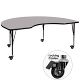 Mobile 48''W x 72''L Kidney Shaped Activity Table with Grey Thermal Fused Laminate Top and Height Adjustable Preschool Legs