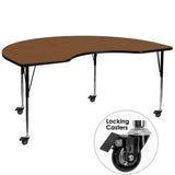 Mobile 48''W x 72''L Kidney Shaped Activity Table with 1.25'' Thick High Pressure Oak Laminate Top and Standard Height Adjustable Legs
