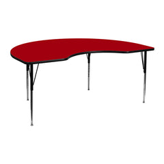 48''W x 72''L Kidney Shaped Activity Table with Red Thermal Fused Laminate Top and Standard Height Adjustable Legs