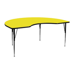 48''W x 72''L Kidney Shaped Activity Table with 1.25'' Thick High Pressure Yellow Laminate Top and Standard Height Adjustable Legs