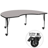 Mobile 48''W x 96''L Kidney Shaped Activity Table with 1.25'' Thick High Pressure Grey Laminate Top and Height Adjustable Preschool Legs
