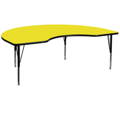 48''W x 96''L Kidney Shaped Activity Table with 1.25'' Thick High Pressure Yellow Laminate Top and Height Adjustable Preschool Legs