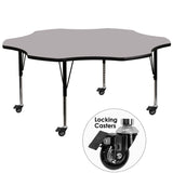 Mobile 60'' Flower Shaped Activity Table with Grey Thermal Fused Laminate Top and Height Adjustable Preschool Legs