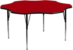 60'' Flower Shaped Activity Table with Red Thermal Fused Laminate Top and Standard Height Adjustable Legs