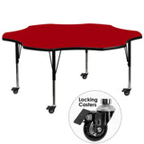 Mobile 60'' Flower Shaped Activity Table with Red Thermal Fused Laminate Top and Height Adjustable Preschool Legs