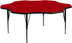 60'' Flower Shaped Activity Table with Red Thermal Fused Laminate Top and Height Adjustable Preschool Legs