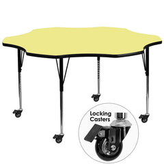 Mobile 60'' Flower Shaped Activity Table with Yellow Thermal Fused Laminate Top and Standard Height Adjustable Legs