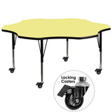 Mobile 60'' Flower Shaped Activity Table with Yellow Thermal Fused Laminate Top and Height Adjustable Preschool Legs