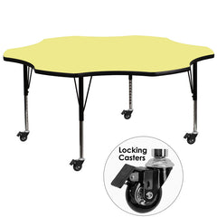 Mobile 60'' Flower Shaped Activity Table with Yellow Thermal Fused Laminate Top and Height Adjustable Preschool Legs
