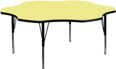 60'' Flower Shaped Activity Table with Yellow Thermal Fused Laminate Top and Height Adjustable Preschool Legs