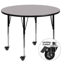 Mobile 60'' Round Activity Table with Grey Thermal Fused Laminate Top and Standard Height Adjustable Legs