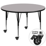 Mobile 60'' Round Activity Table with Grey Thermal Fused Laminate Top and Height Adjustable Preschool Legs