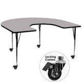 Mobile 60''W x 66''L Horseshoe Shaped Activity Table with Grey Thermal Fused Laminate Top and Standard Height Adjustable Legs
