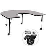 Mobile 60''W x 66''L Horseshoe Shaped Activity Table with Grey Thermal Fused Laminate Top and Height Adjustable Preschool Legs