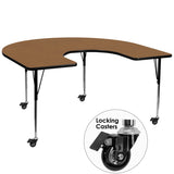 Mobile 60''W x 66''L Horseshoe Shaped Activity Table with Oak Thermal Fused Laminate Top and Standard Height Adjustable Legs